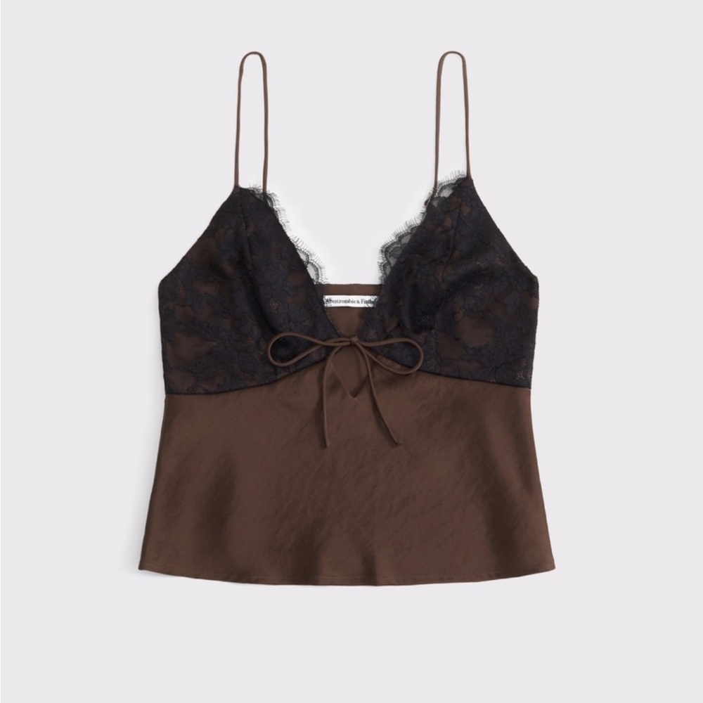 Abercrombie & Fitch Brown and Black Lace Bella Cami, Size Small, NWT